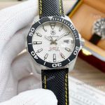High Copy Tag Heuer Calibre 5 Aquaracer Automatic Watch 44mm White Face Black Leather Strap 
